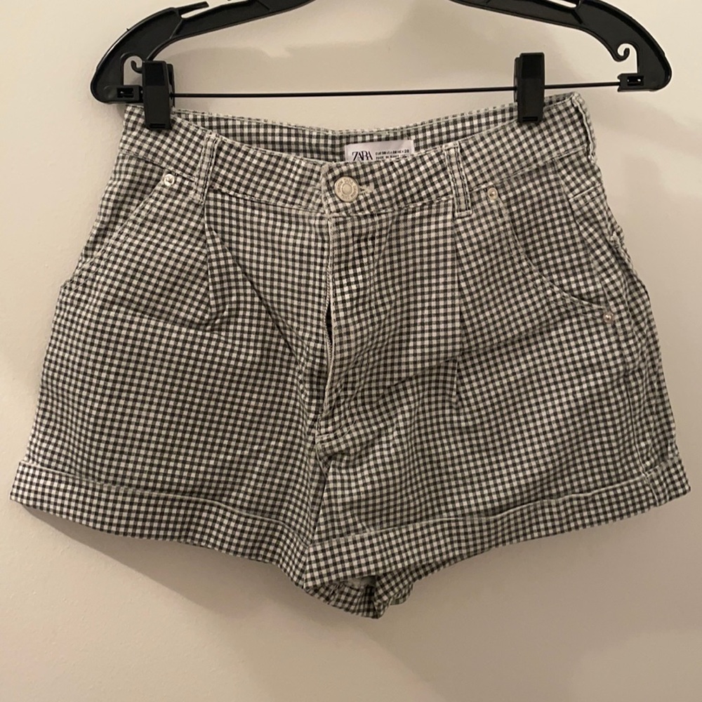 Zara black and white checkered shorts